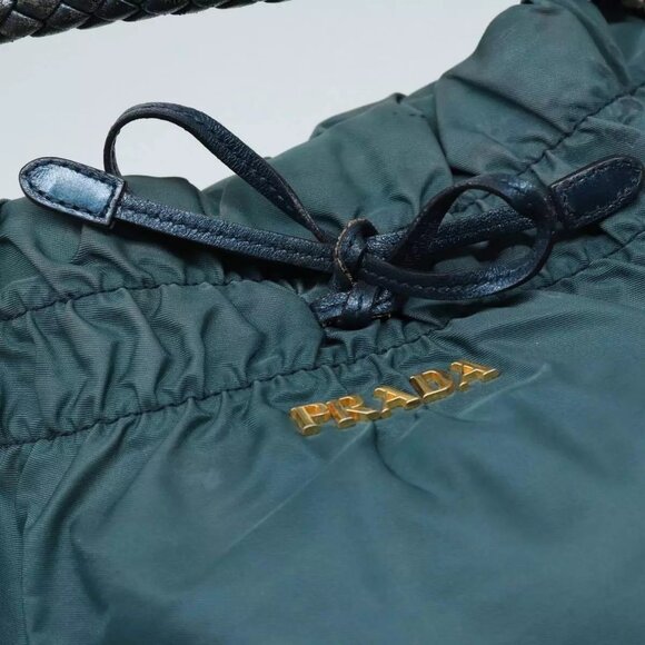 PRADA Hand Bag Nylon Green Gold Auth - Picture 9 of 16